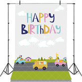 Aperturee - Animals Driving Road Town Grey Sky Birthday Backdrop